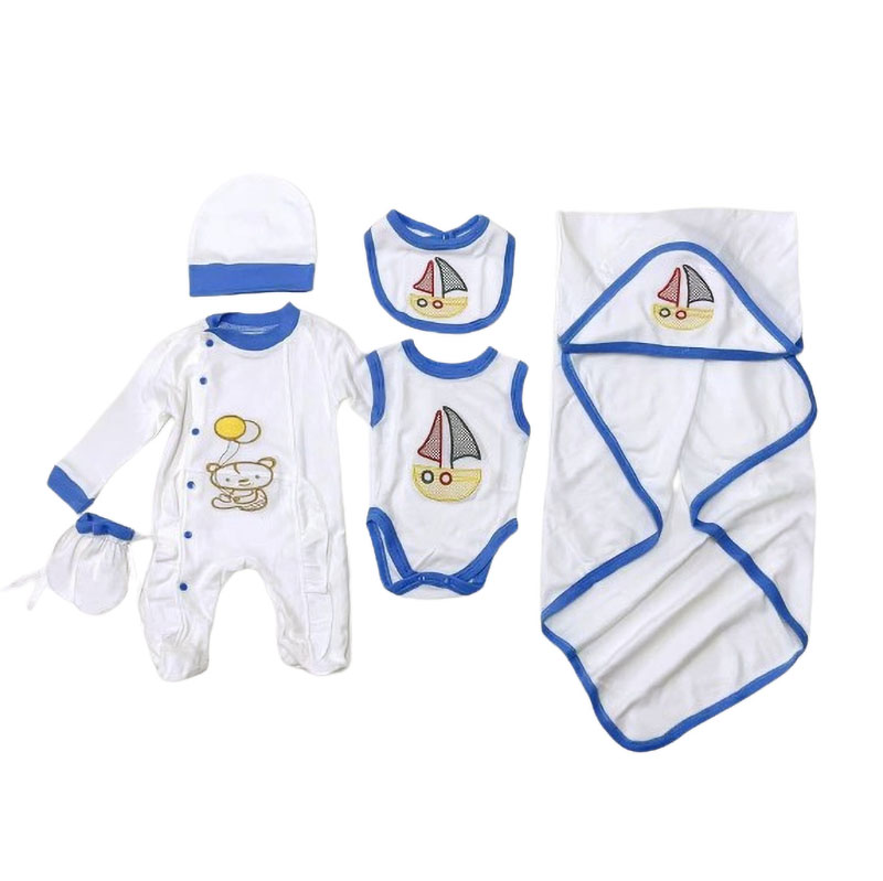 Momobebe 6pcs Blue Newborn Baby Hooded Blanket Set - 0 to 3M